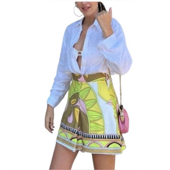 Zara Multicolor High Waisted Printed Skort Bloggers Favorite L Made in Morocco - Picture 2 of 9